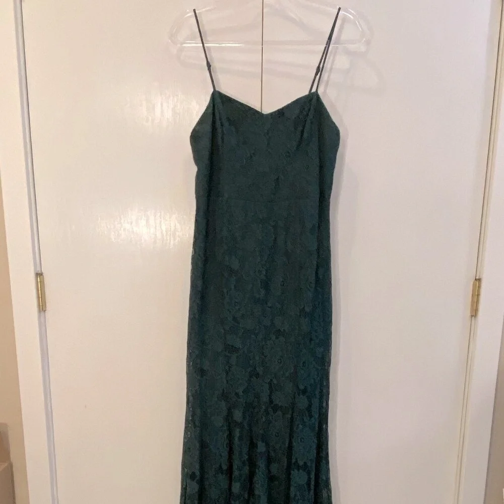 LULU'S Forest Green Spaghetti Strap Vneck Maxi Prom Dress Size Large - Picture 5 of 8
